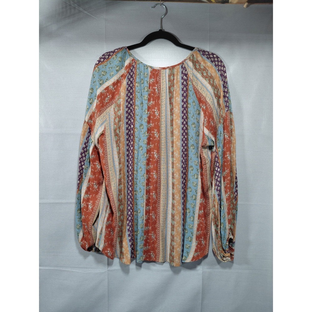 Something About You Peasant Top LG Floral Multicolor Bubble Sleeves - Picture 2 of 10